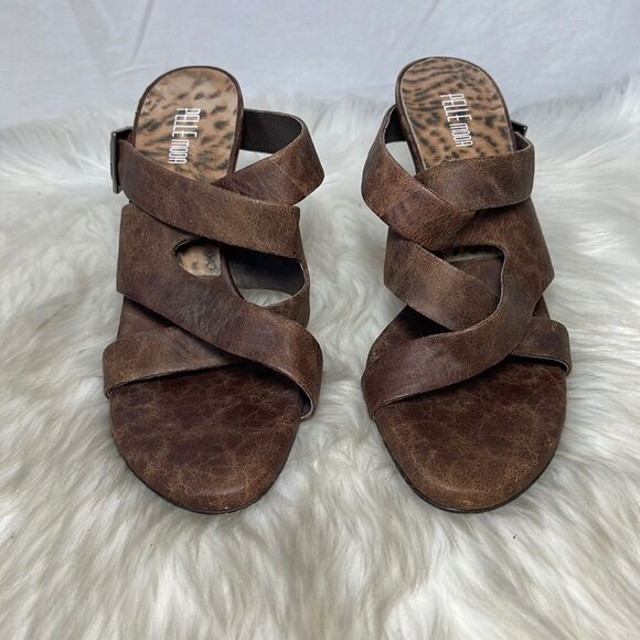 Pelle Moda Brown Criss Cross Strap Heeled Sandals Sz 7 - Picture 2 of 8